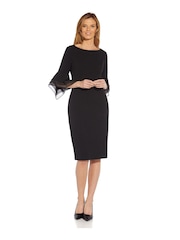 Adrianna Papell Black Knit Crepe Tiered Sleeve Dress - Image 2 of 6
