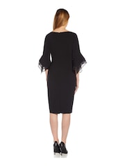 Adrianna Papell Black Knit Crepe Tiered Sleeve Dress - Image 3 of 6
