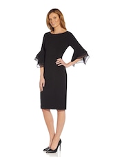 Adrianna Papell Black Knit Crepe Tiered Sleeve Dress - Image 4 of 6