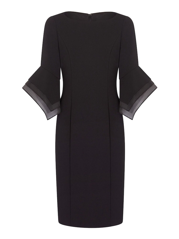 Adrianna Papell Black Knit Crepe Tiered Sleeve Dress - Image 6 of 6