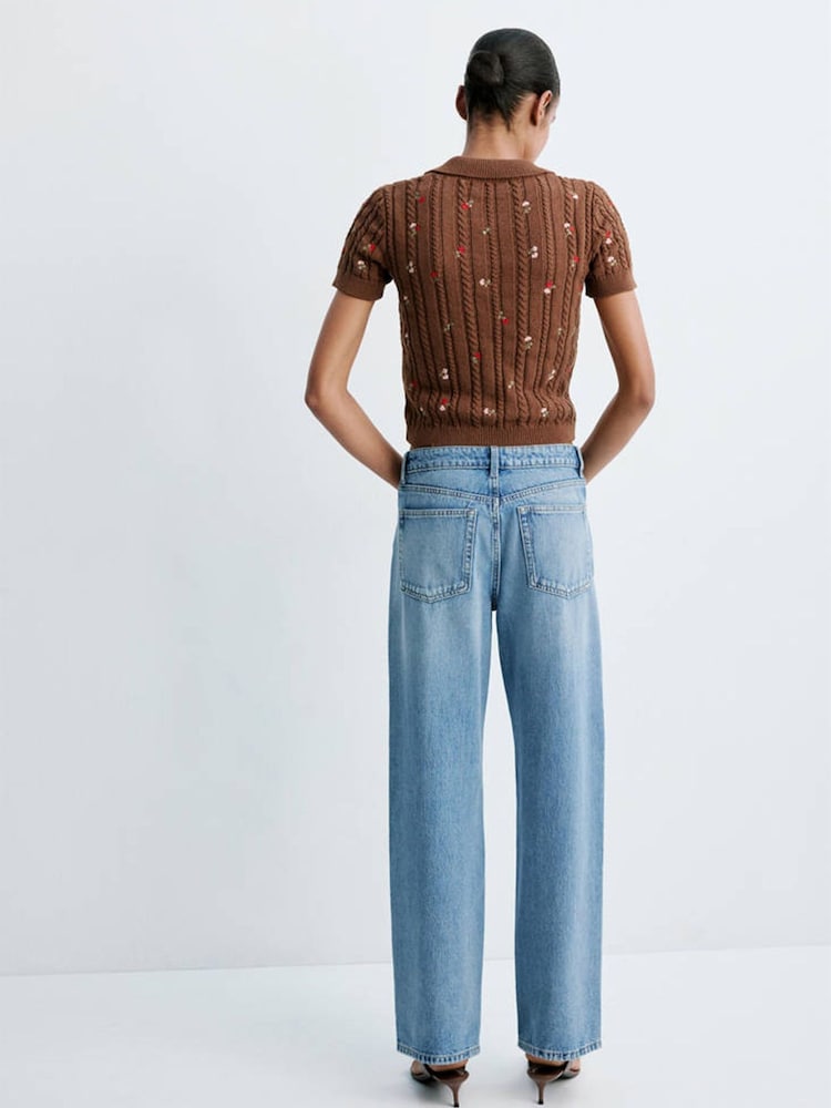 Mango Brown Short Sleeve Floral Knitted Sweater - Image 2 of 6