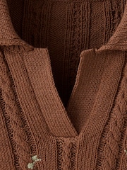 Mango Brown Short Sleeve Floral Knitted Sweater - Image 5 of 6