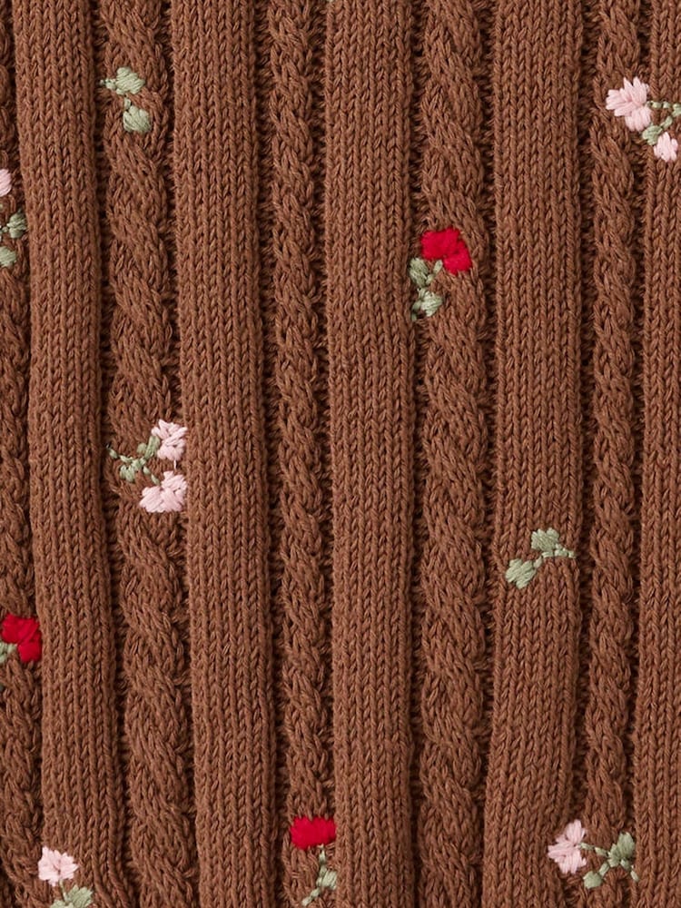 Mango Brown Short Sleeve Floral Knitted Sweater - Image 6 of 6