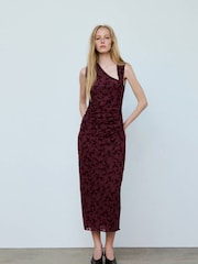 Mango Red Ruched Maxi Dress - Image 1 of 7