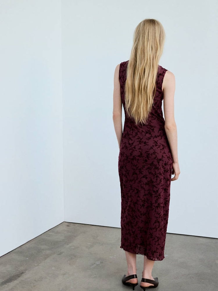 Mango Red Ruched Maxi Dress - Image 2 of 7