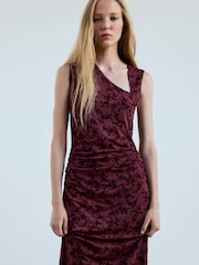 Mango Red Ruched Maxi Dress - Image 3 of 7
