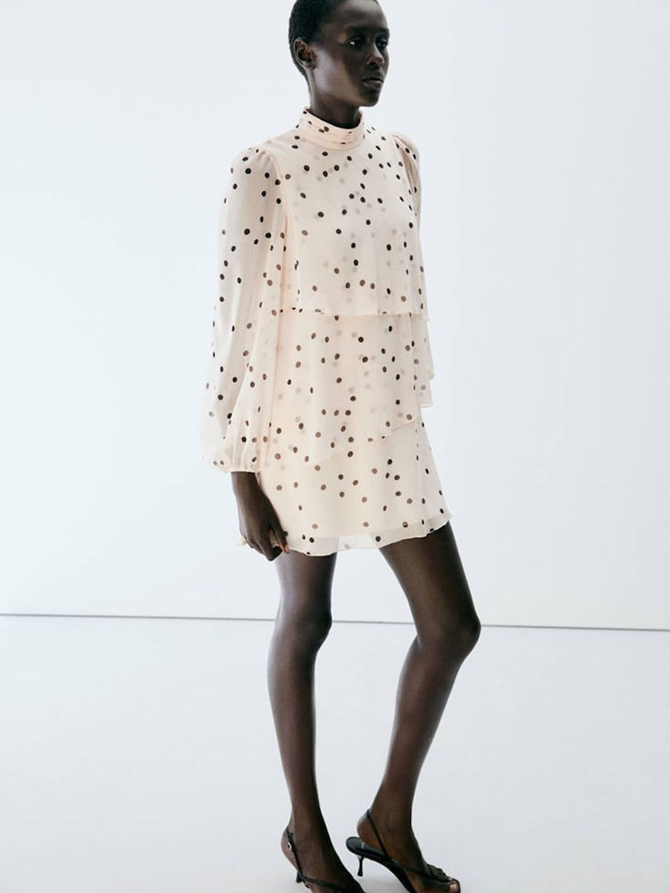 Mango Cream Long Sleeve Layered Polka Dot Dress - Image 1 of 7 Mango Cream Long Sleeve Layered Polka Dot Dress - Image 1 of 7