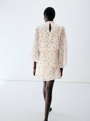 Mango Cream Long Sleeve Layered Polka Dot Dress - Image 2 of 7