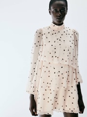 Mango Cream Long Sleeve Layered Polka Dot Dress - Image 3 of 7