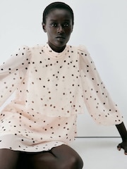 Mango Cream Long Sleeve Layered Polka Dot Dress - Image 4 of 7
