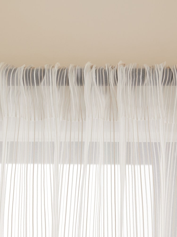 Natural Stripe Voile Slot Top Unlined Sheer Panel Curtain - Image 5 of 7