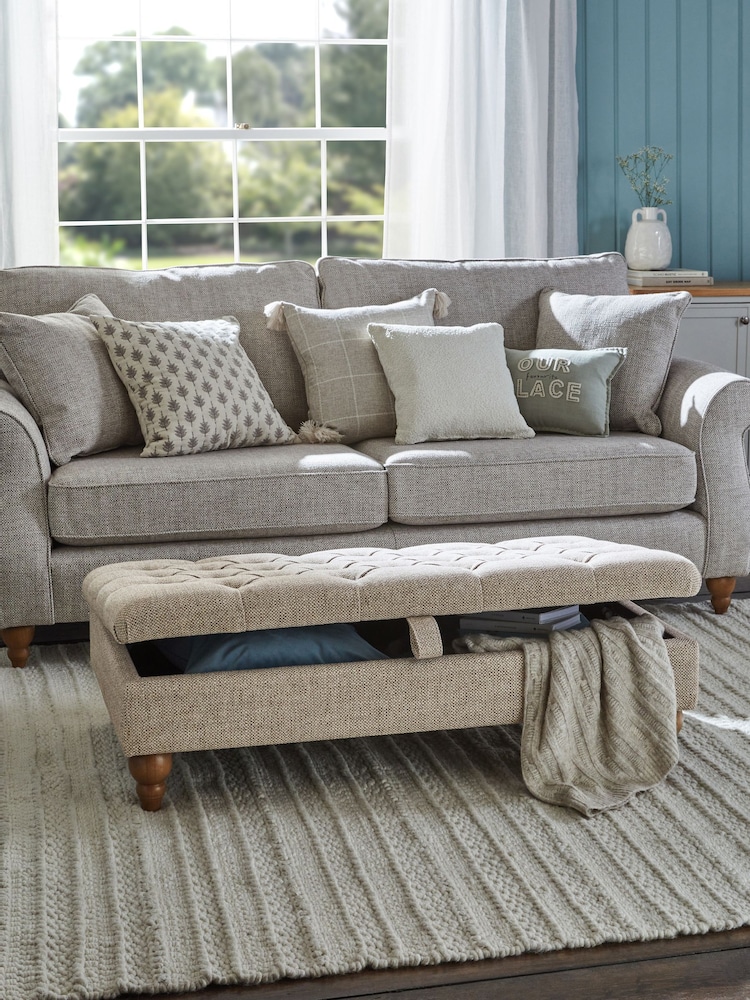 Buttoned Chunky Weave Mid Natural Albury Medium Footstool - Image 2 of 9