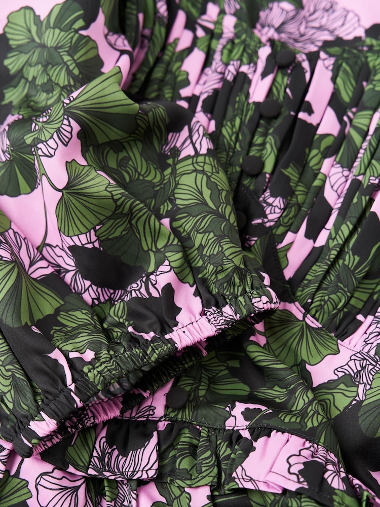 Another Sunday Milkmaid Midi Dress With Lace Trim Detail In Black Geo Print - Image 6 of 6