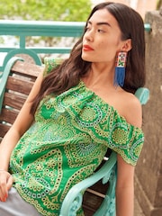 Another Sunday Green One Shoulder Ruffle 100% Cotton Blouse With Broderie - Image 2 of 6