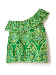 Another Sunday Green One Shoulder Ruffle 100% Cotton Blouse With Broderie - Image 5 of 6