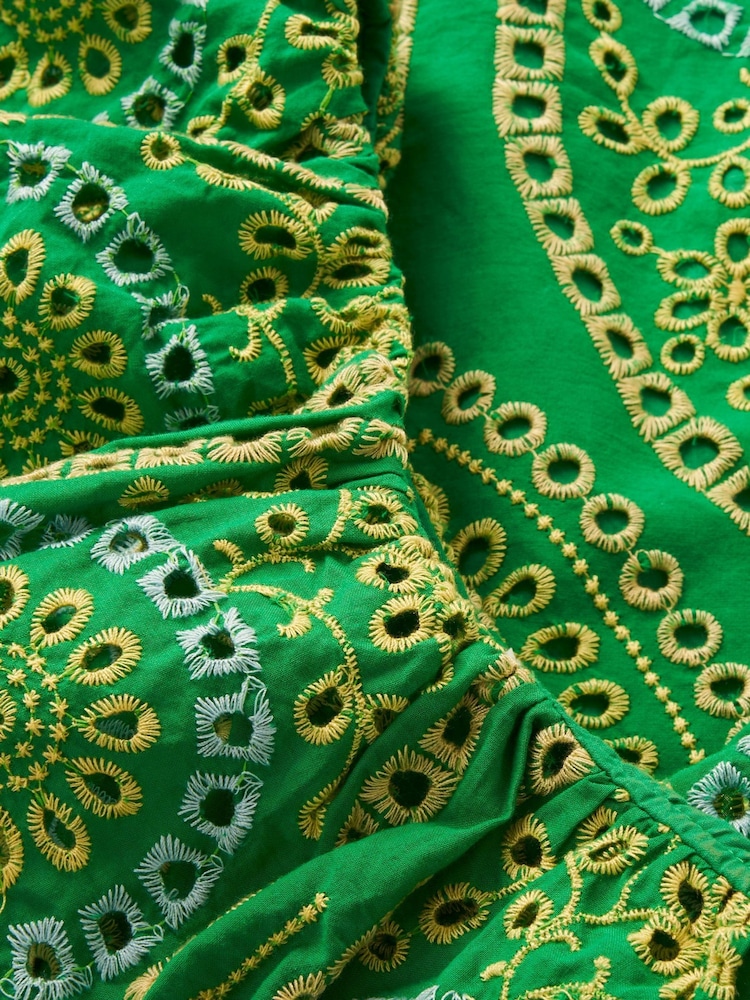 Another Sunday Green One Shoulder Ruffle 100% Cotton Blouse With Broderie - Image 6 of 6