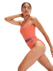 Speedo Womens Orange Belted Deep U-Back Swimsuits - Image 4 of 14