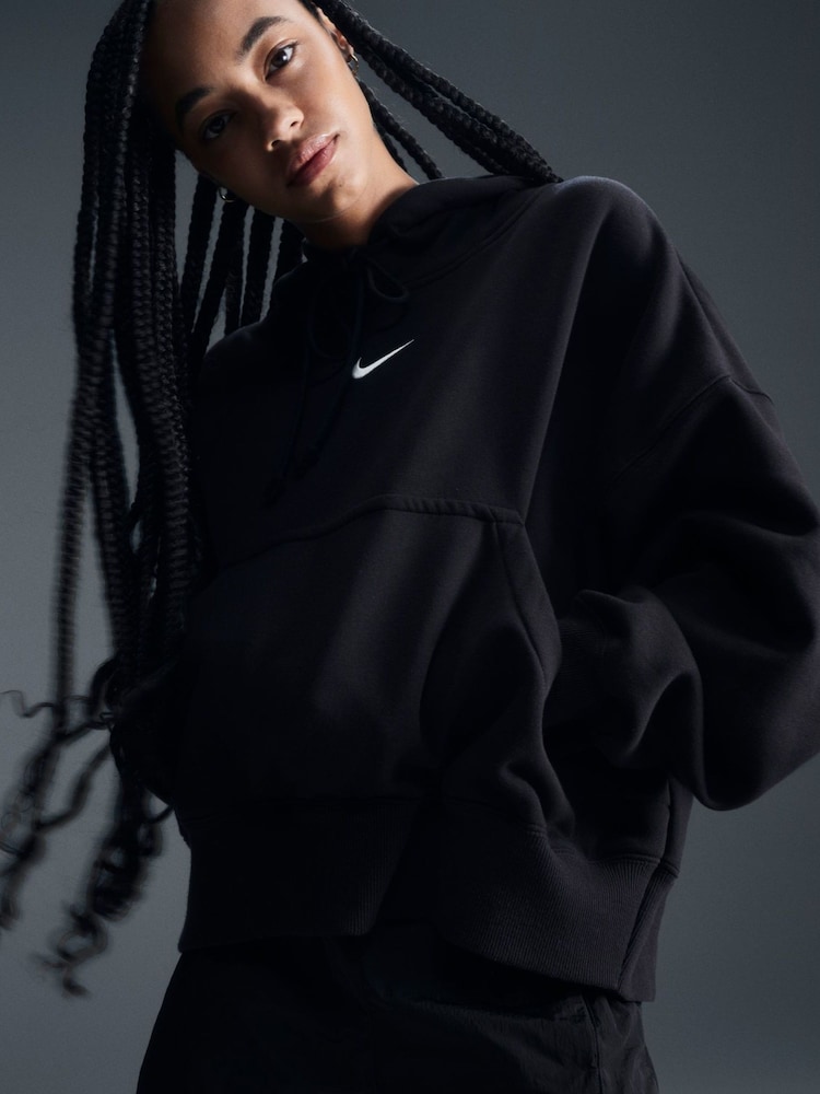 Nike Black Oversized Phoenix Fleece Over Mini Swoosh Pullover Hoodie - Image 1 of 3