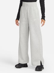 Nike Dark Grey Heather Phoenix Fleece High Waisted Wide Leg Joggers - Image 1 of 7