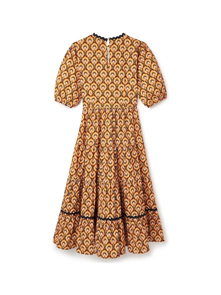 Another Sunday 100% Cotton Floral Print Poplin Short Puff Sleeve Tiered Smock Midi Dress - Image 5 of 6