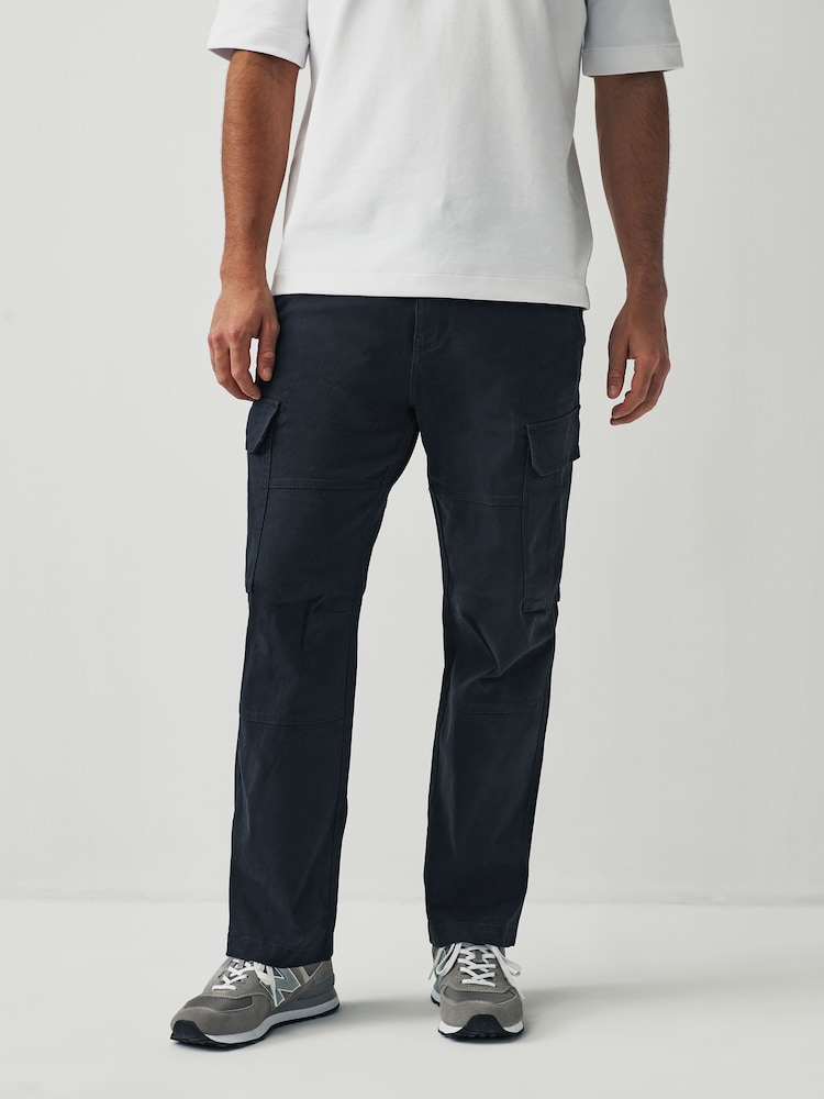 Bleu marine - Ajustement droit - Pantalon cargo stretch en coton - Image 1 of 7