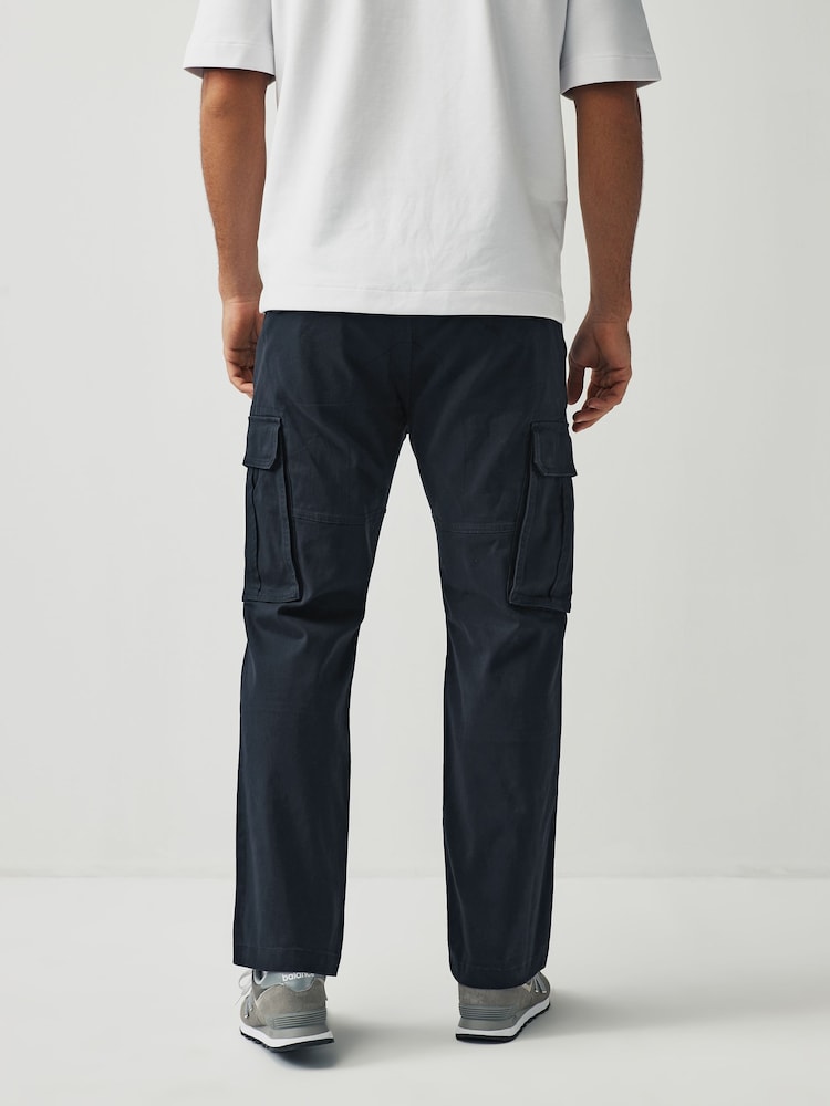 Bleu marine - Ajustement droit - Pantalon cargo stretch en coton - Image 3 of 7