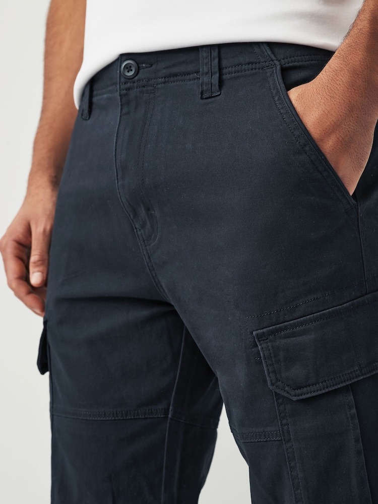 Bleu marine - Ajustement droit - Pantalon cargo stretch en coton - Image 5 of 7