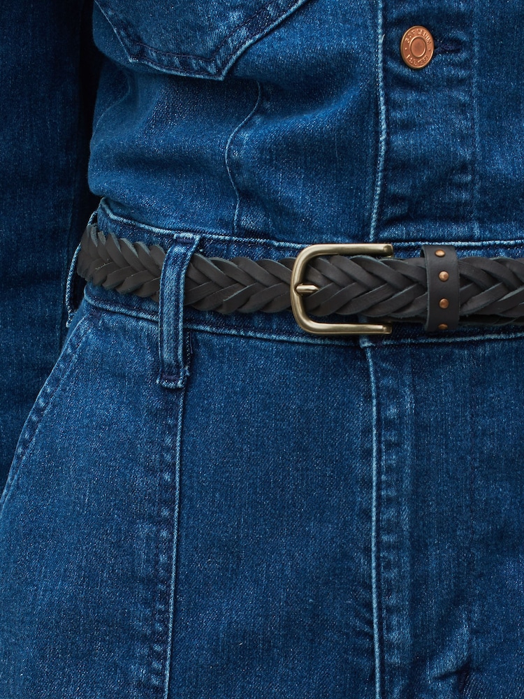 Black Plaited Leather Belt - Image 1 of 4
