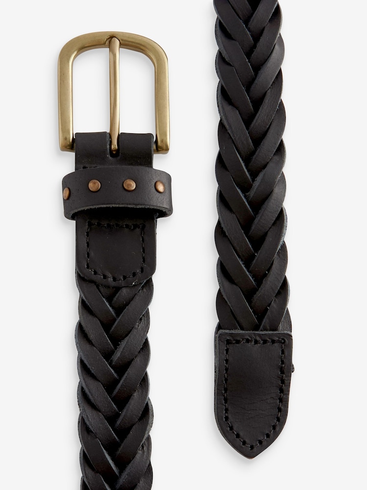 Black Plaited Leather Belt - Image 4 of 4