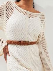 Tan Brown Plaited Leather Belt - Image 2 of 4