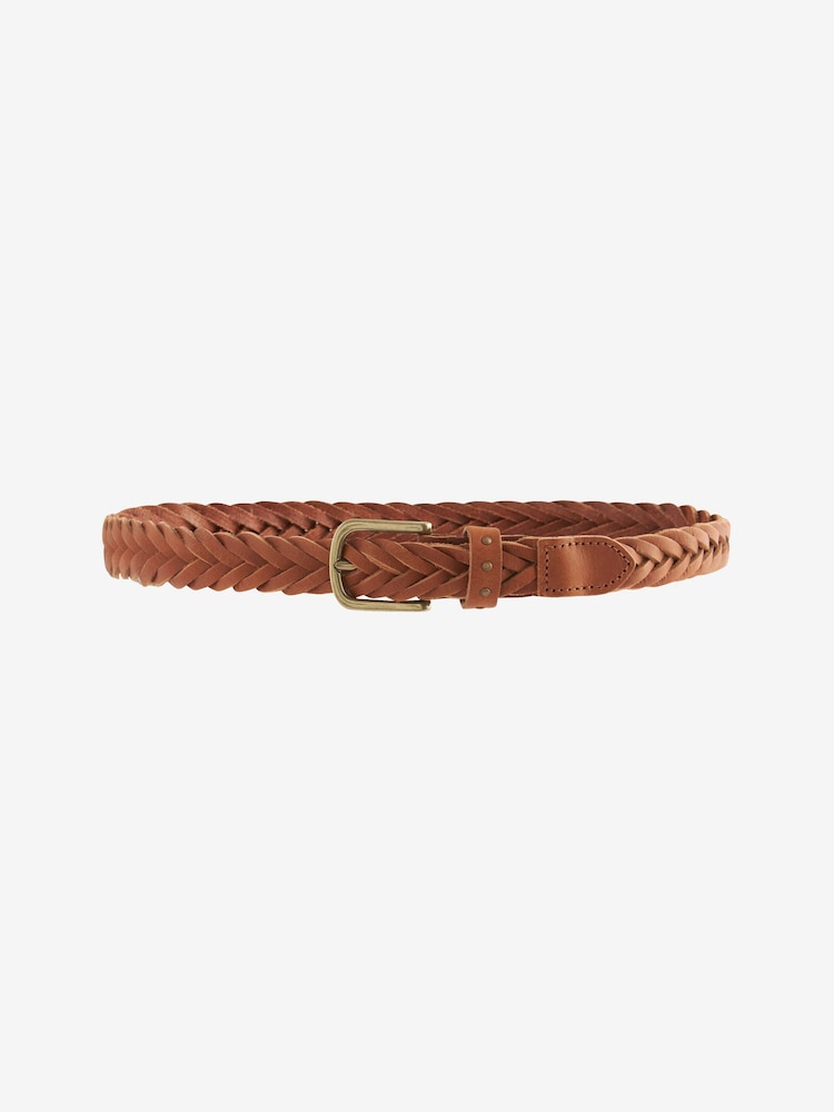 Tan Brown Plaited Leather Belt - Image 3 of 4