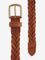 Tan Brown Plaited Leather Belt - Image 4 of 4