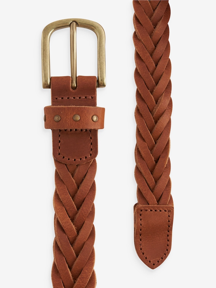 Tan Brown Plaited Leather Belt - Image 4 of 4