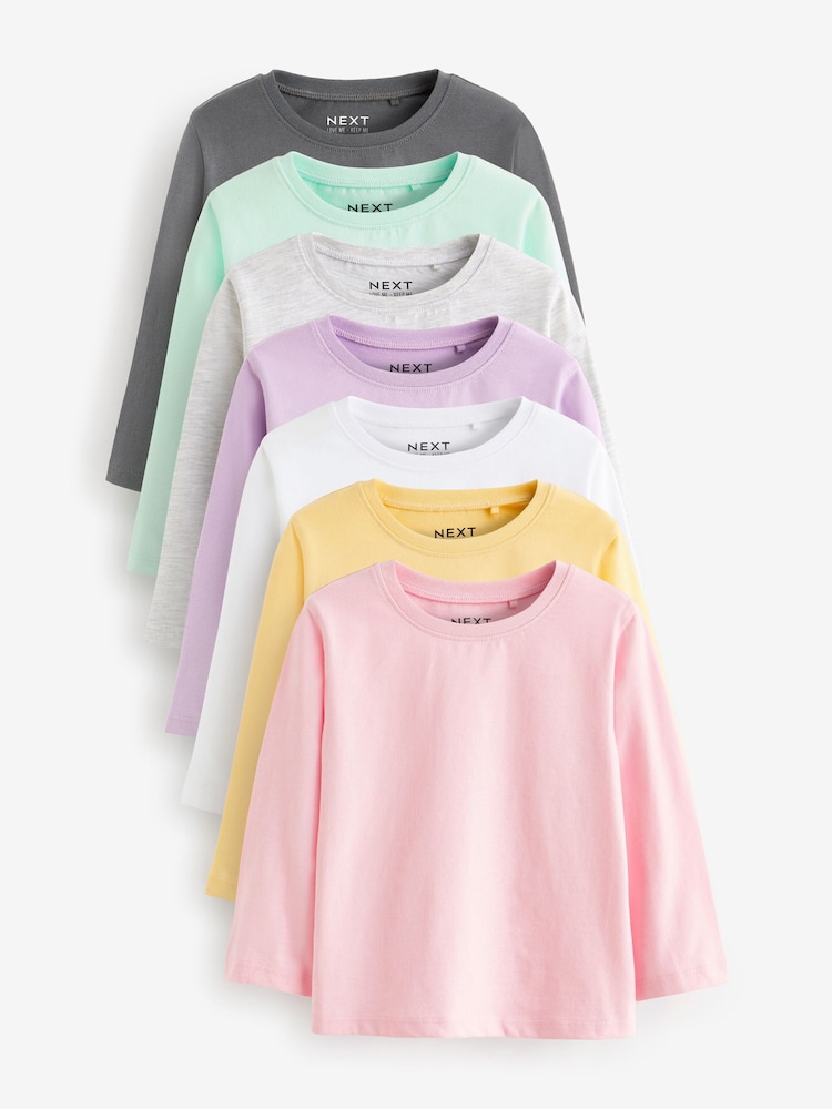 Core Multicolour 100% Cotton Long Sleeve T-Shirts 7 Pack (3mths-7yrs) - Image 1 of 3