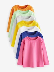 Bright Multicolour 100% Cotton Long Sleeve T-Shirts 7 Pack (3mths-7yrs) - Image 1 of 3