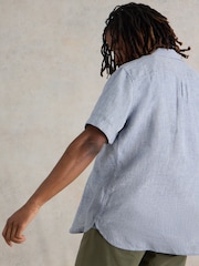 White Stuff Blue Pembroke Short Sleeve 100% Linen Shirt - Image 3 of 6