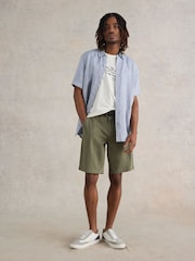 White Stuff Blue Pembroke Short Sleeve 100% Linen Shirt - Image 4 of 6