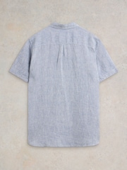 White Stuff Blue Pembroke Short Sleeve 100% Linen Shirt - Image 6 of 6
