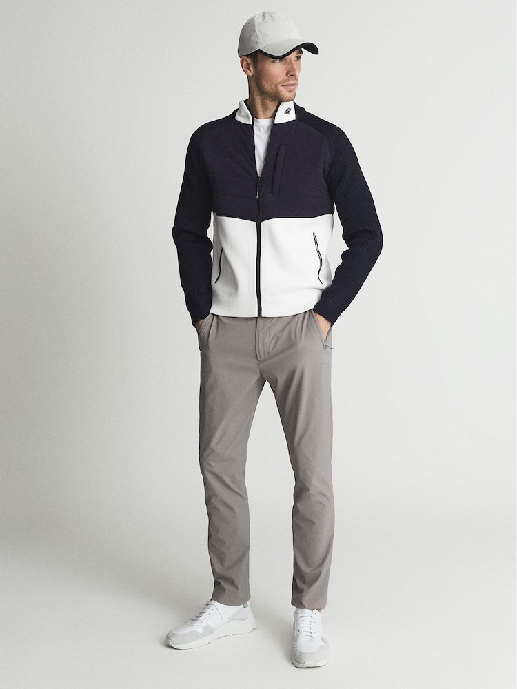 Reiss Navy/White Sprinter Golf Hybrid Funnel Neck Zip Through Sweat Top - Image 1 of 6