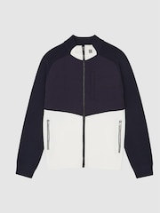 Reiss Navy/White Sprinter Golf Hybrid Funnel Neck Zip Through Sweat Top - Image 2 of 6