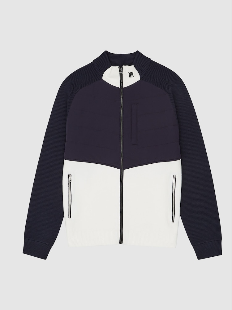 Reiss Navy/White Sprinter Golf Hybrid Funnel Neck Zip Through Sweat Top - Image 2 of 6