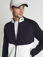 Reiss Navy/White Sprinter Golf Hybrid Funnel Neck Zip Through Sweat Top - Image 3 of 6