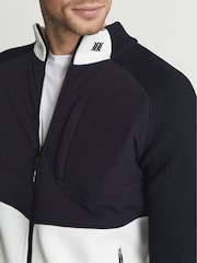 Reiss Navy/White Sprinter Golf Hybrid Funnel Neck Zip Through Sweat Top - Image 6 of 6
