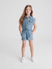 Reiss Mid Blue Denim Playsuit - Image 1 of 6