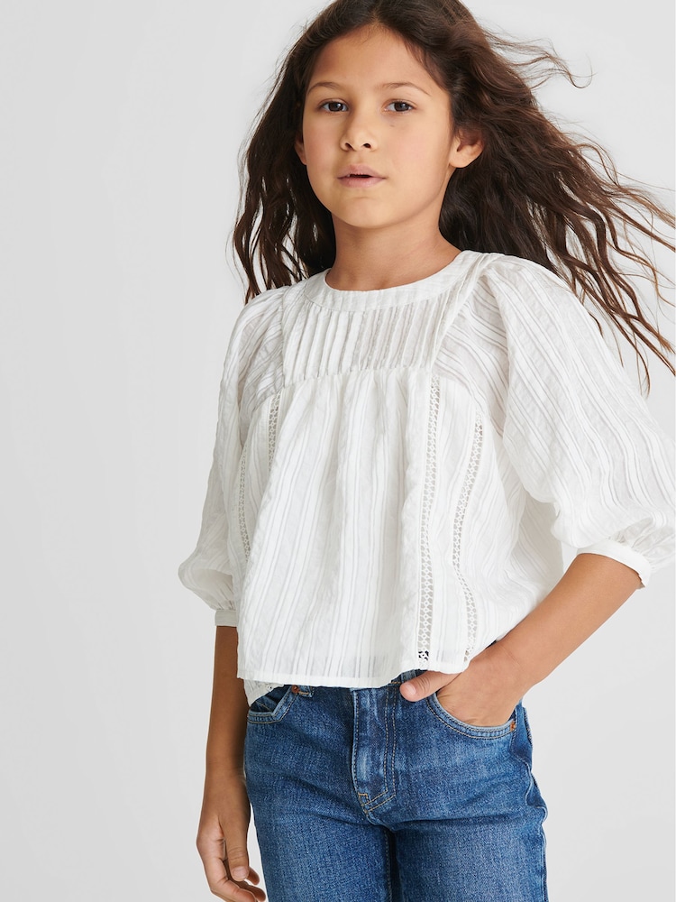 Reiss White Elle Jr Ladder Interest Blouse - Image 1 of 5