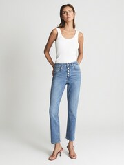 Reiss Pale Blue Bailey Regular High Rise Straight Leg Jeans - Image 1 of 5