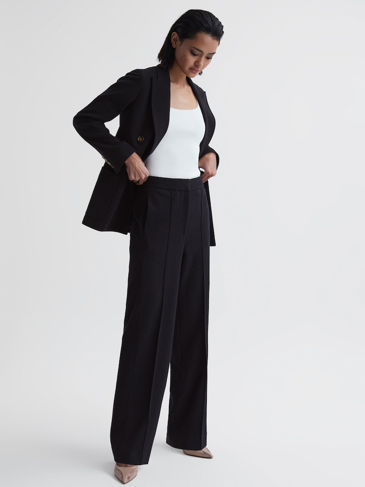 Reiss Navy Iria Wool Blend Wide Leg Suit Trousers - Image 1 of 6