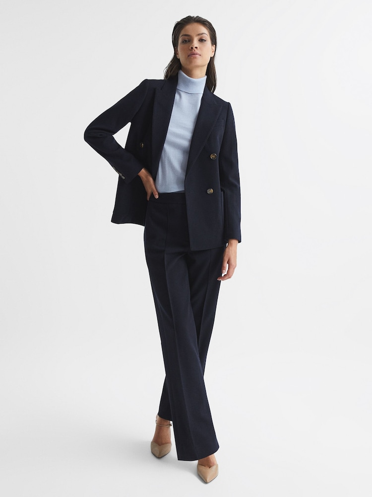 Reiss Navy Iria Wool Blend Wide Leg Suit Trousers - Image 6 of 6