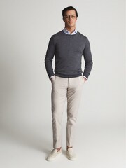 Reiss Mid Grey Melange Wessex Merino Wool Crew Neck Jumper - Image 3 of 6