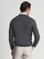 Reiss Mid Grey Melange Wessex Merino Wool Crew Neck Jumper - Image 4 of 6